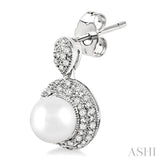 6 MM Cultured Pearls and 1/3 Ctw Round Cut Diamond Earrings in 10K White Gold