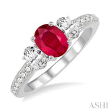 7x5 MM Oval Shape Ruby and 3/4 Ctw Round Cut Diamond Precious Ring in 14K White Gold