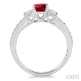 7x5 MM Oval Shape Ruby and 3/4 Ctw Round Cut Diamond Precious Ring in 14K White Gold