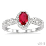 6x4 MM Oval Cut Ruby and 1/6 Ctw Round Cut Diamond Ring in 14K White Gold