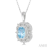 8x6 MM Cushion Shape Aquamarine and 1/5 Ctw Round Cut Diamond Semi-Precious Pendant With Chain in 10K White Gold