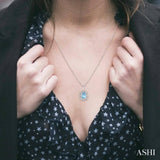 8x6 MM Cushion Shape Aquamarine and 1/5 Ctw Round Cut Diamond Semi-Precious Pendant With Chain in 10K White Gold