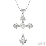 1/4 Ctw Art Deco Lovebright Round Cut Diamond Cross Pendant in 14K White Gold with chain