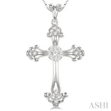 1/4 Ctw Art Deco Lovebright Round Cut Diamond Cross Pendant in 14K White Gold with chain
