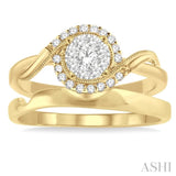 1/3 Ctw Diamond Lovebright Wedding Set with 1/3 Ctw Round Cut Engagement Ring and Shadow Band in 14K Yellow and White Gold