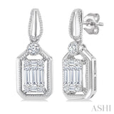 1/3 Ctw Fusion Baguette and Round Cut Diamond Fashion Earrings in 14K White Gold