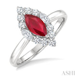 8X4 MM Marquise Shape Ruby and 3/8 Ctw Marquise and Round Cut Diamond Precious Ring in 14K White Gold