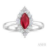 8X4 MM Marquise Shape Ruby and 3/8 Ctw Marquise and Round Cut Diamond Precious Ring in 14K White Gold