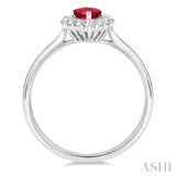8X4 MM Marquise Shape Ruby and 3/8 Ctw Marquise and Round Cut Diamond Precious Ring in 14K White Gold
