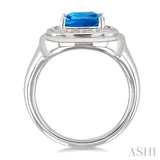 8 MM Cushion Shape Blue Topaz and 1/20 Ctw Round Cut Diamond Semi-Precious Ring in Sterling Silver