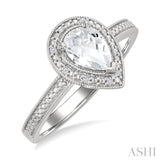 6X4 MM Pear Shape White Topaz and 1/50 Ctw Round Cut Diamond Semi-Precious Ring in Sterling Silver
