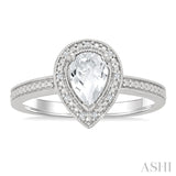 6X4 MM Pear Shape White Topaz and 1/50 Ctw Round Cut Diamond Semi-Precious Ring in Sterling Silver