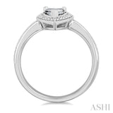 6X4 MM Pear Shape White Topaz and 1/50 Ctw Round Cut Diamond Semi-Precious Ring in Sterling Silver