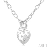 1/10 Ctw Round Cut Diamond Mosaic Heart Charm Toggle Necklace in Sterling Silver