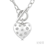 1/10 Ctw Round Cut Diamond Mosaic Heart Charm Toggle Necklace in Sterling Silver