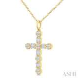 1/3 Ctw Floral Cross Fusion Baguette and Round Cut Diamond Fashion Pendant With Chain in 14K Yellow Gold