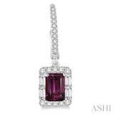 6x4 MM Emerald Cut Rhodolite Garnet and 5/8 Ctw Diamond Semi-Precious Earrings in 14K White Gold