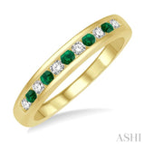 2 MM Emerald and 1/5 Ctw Round Cut Diamond Precious Wedding Band in 14K Yellow Gold