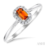 5x3 MM Octagonal Shape Citrine and 1/20 Ctw Round Cut Diamond Halo Semi-Precious Ring in 10K White Gold