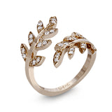 Two delicately leafed branches form the stage for this contemporary rose gold ring, accented with .21 ctw of brilliant white diamonds.