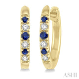1.10 MM, 1.25 MM and 1.45 MM Round Shape Sapphire and 1/20 Ctw Round Cut Diamond Precious Hoop Earrings in 10K Yellow Gold