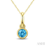 3X3 MM Round Shape Blue Topaz Bezel Set Semi-Precious Solitaire Pendant With Chain in 10K Yellow Gold