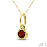 3X3 MM Round Shape Garnet Bezel Set Semi-Precious Solitaire Pendant With Chain in 10K Yellow Gold