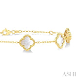 8 MM Mother of Pearl Bead Clover Halo Station Bracelet in 14K Yellow Gold