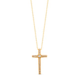 Gold finish sterling silver micropave thin cross pendant with 65 simulated diamonds on 18 cable chain