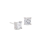 Platinum finish sterling silver prong set 6mm princess cut simulated diamond earrings