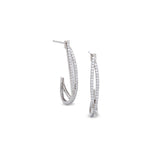 Platinum finish sterling silver micropave criss cross half hoop earrings with 132 simulated diamonds