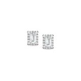 Platinum finish sterling silver emerald cut earrings with simulated diamonds