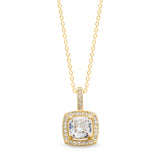 Gold finish sterling silver micropave cushion cut pendant with 30 simulated diamonds on 18 cable chain