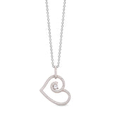 Platinum finish sterling silver micropave heart pendant with 84 simulated diamonds on 18 cable chain