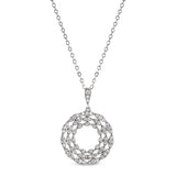 Platinum finish sterling silver micropave 3 circle pendant with simulated diamonds on 18 cable chain
