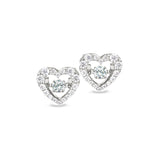 Platinum finish sterling silver micropave dancing stone heart earrings with simulated diamonds