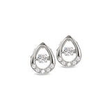 Platinum finish sterling silver micropave dancing stone oval earrings with simulated diamonds