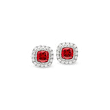 Platinum finish sterling silver micropave simulated garnet earrings with simulated diamonds
