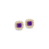 Gold finish sterling silver micropave simulated amethyst earrings with simulated diamonds