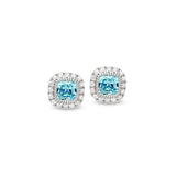 Platinum finish sterling silver micropave simulated aqua marine earrings with simulated diamonds