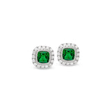 Platinum finish sterling silver micropave simulated emerald earrings with simulated diamonds