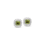 Platinum finish sterling silver micropave simulated peridot earrings with simulated diamonds