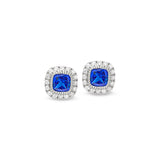 Platinum finish sterling silver micropave simulated blue sapphire earrings with simulated diamonds