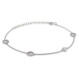 Platinum finish sterling silver micropave open circle and bezel adjustable bracelet with simulated diamonds 7 - 9