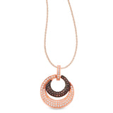 Rose gold & black rhodium finish sterling silver micropave pendant with brown & white simulated diamonds on 18 cable chain