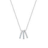 Platinum finish sterling silver micropave 3 bar vertical pendant with 33 simulated diamonds 16 - 18 adjustable cable chain