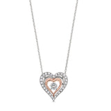 Gold vermeil finish sterling silver micropave dancing stone rose gold finish sterling silver heart necklace on 18 cable chai