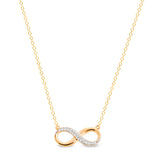 Gold finish sterling silver micropave infinity necklace with simulated diamonds on 16 to 18 adjustable cable chain