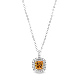 Platinum finish sterling silver micropave simulated citrine pendant with simulated diamonds on 18 cable chain