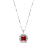Platinum finish sterling silver micropave simulated garnet pendant with simulated diamonds on 18 cable chain